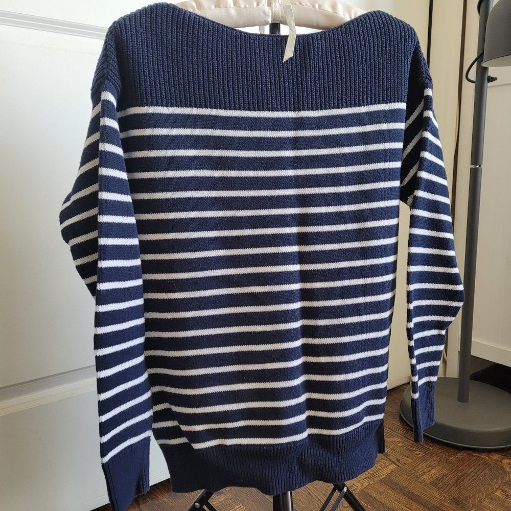 Gap Cotton Knitted Sweater Stripes Navy Blue White Boatneck Size Small - Picture 2 of 5